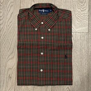 Ralph Lauren Men's Green and Red Plaid Shirt
